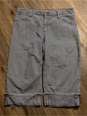 Faded Glory Stretch - Navy and White Striped, Cuffed Capri Pants - Size 12